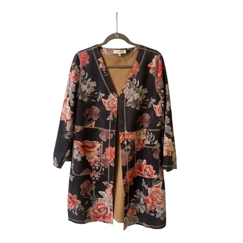 Anthropologie jacket by Solitaire brown floral sz Medium